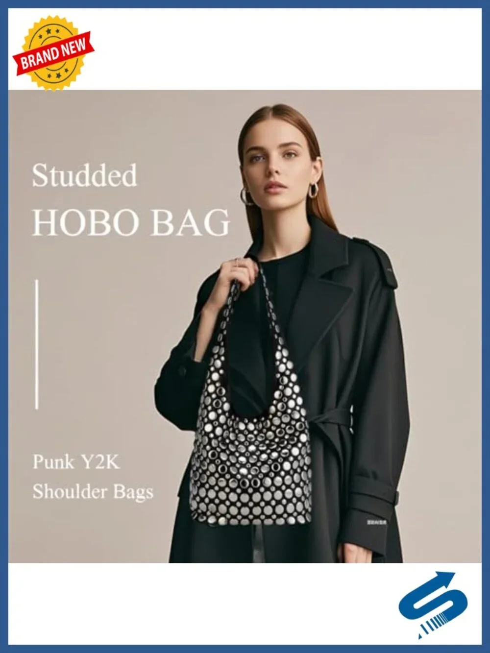 Studded Y2K Hobo Bag Faux Leather Punk Shoulder Purse Women Trendy Underarm Tote